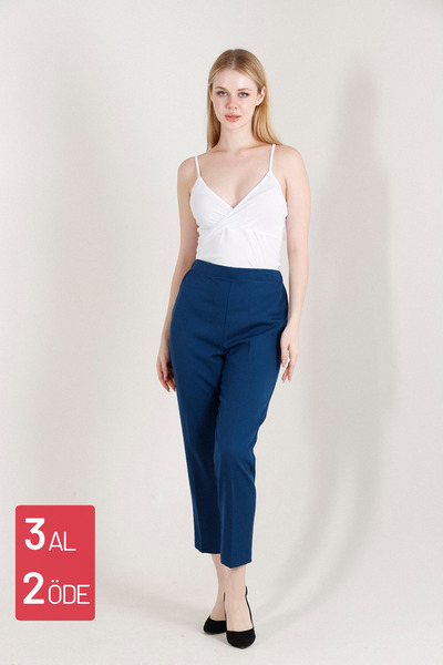 Balenbi High Waist Lycra 1005 Model Petrol Carrot Leg Women's Trousers