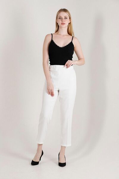 Balenbi 1005 White Carrot Leg High Waist Lycra Woven Women's Trousers