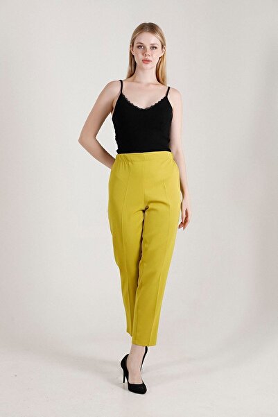 Balenbi High Waist Lycra Oliv Woven Women's Trousers - Carrot Leg 1005