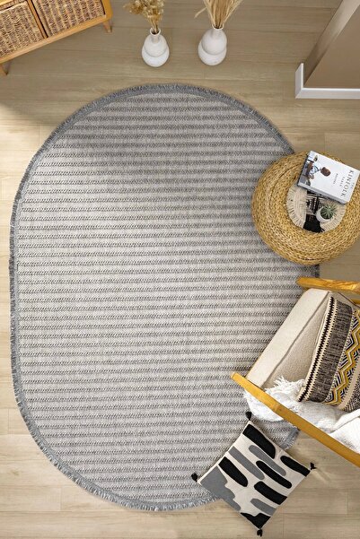Eliz Home Oval Gri Halı Modern Oturma Odası Salon Mutfak Koridor Antre Balkon...