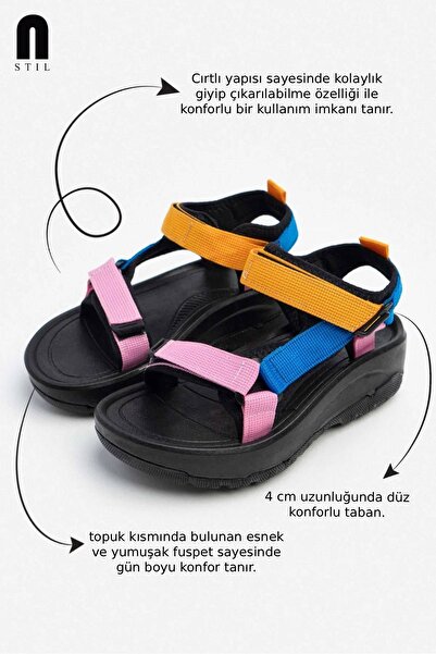 Nstil Orange-Blue Velcro Women's Sandals N-Step Beachoutdoor Trekking Thick Sole 411