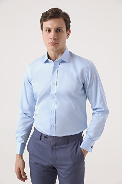 D'S Damat Ds Damat Slim Fit Blue Plain Nano Care Shirt