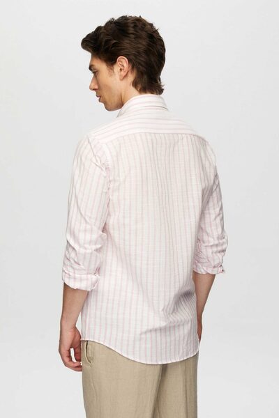 D'S Damat Ds Damat Slim Fit rózsaszín csíkos gombos gallér 100% pamut nyári vászon megjelenésű ing