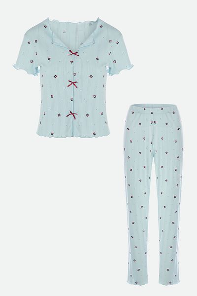 koza iç giyim Women's Short Sleeve Bow Tie Pajama Set