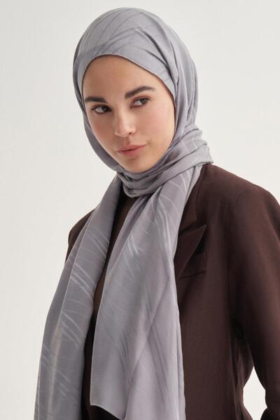 carell Simetrik Jakar İtalyan İpekli Şal Silver Gri