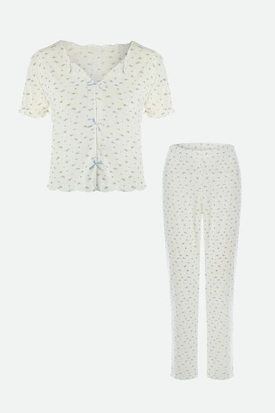 koza iç giyim Women's Short Sleeve Bow Tie Pajama Set
