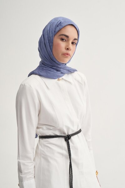 carell Crowbar Jacquard Italian Silk Shawl Jeans Blue