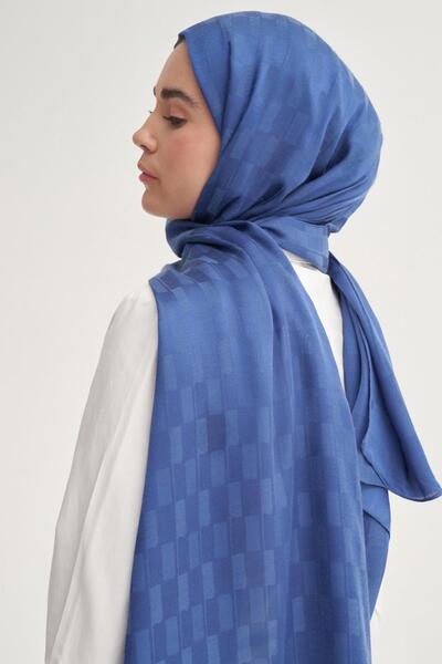 carell Küpçizgi Jakar İtalyan İpekli Şal İndigo