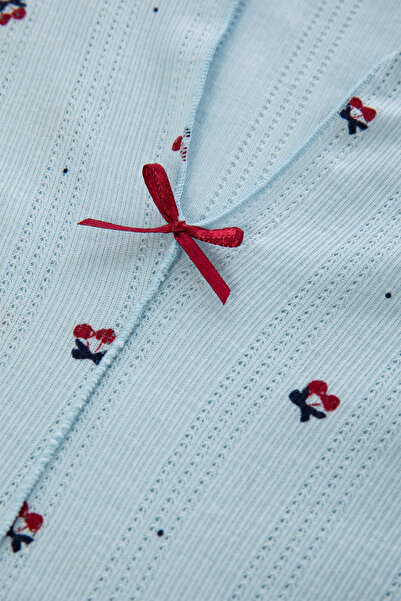 koza iç giyim Women's Short Sleeve Bow Indigo Twill Pajama Set