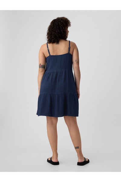 GAP Kadın Lacivert Crinkle Gauze Katlı Mini Elbise