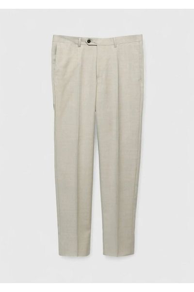 Ramsey Light Brown Plain Woven Regular Fit Classic 100% Wool Trousers