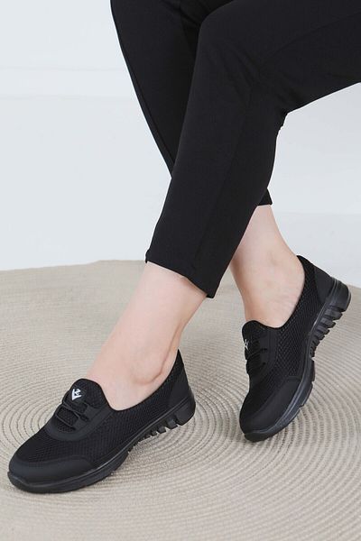 TOFİSA Women's Black Elastic Mesh Ballerinas - 27475