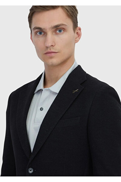 Ramsey Μαύρο ίσιο πουκάμισο Shoulder Slim Fit Πλεκτό μπουφάν από βαμβακερό μείγμα