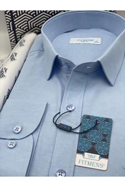 Fitmens Slim Fit Uzun Kol Saten Hediye Kutulu Kolay Ütülenebilir Erkek Gömlek FS-002968 - Mavi