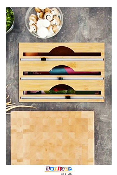 Bonjour Gift & Hobby 3 Gözlü Bambu Folyo ve Streç Tutucu / Kesici / Organizer...
