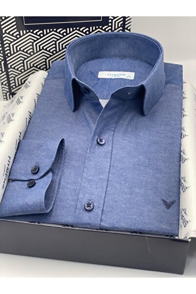 Fitmens Slim Fit Uzun Kol Saten Hediye Kutulu Kolay Ütülenebilir Erkek Gömlek FS-002968 - İndigo