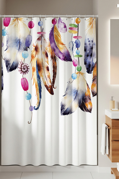 Tropikhome Banyo Perdesi Dream Catcher Tüy Desenli Baskılı Solmaz Su Geçirmez...