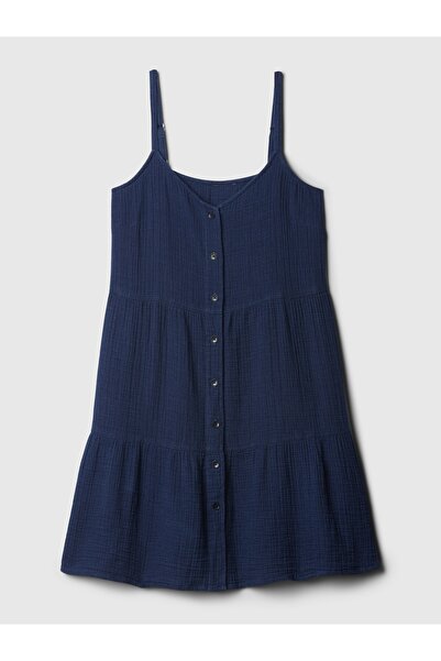 GAP Kadın Lacivert Crinkle Gauze Katlı Mini Elbise