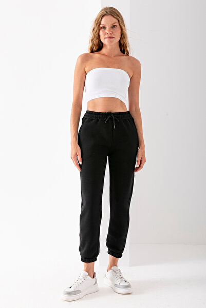 GİYSA Φούτερ με ελαστικά πόδια Μαύρο Χειμερινό 3 νήματα ράστερ κανονική εφαρμογή - 2529-9016-9017