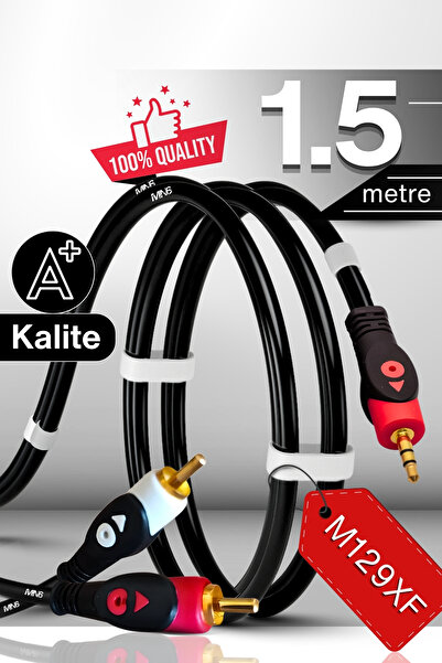 MN6 M129XF Rca kablosu/1,5 Metre-A+Kalite-3.5mm/Aux ses kablosu-2rca Ses kabl...