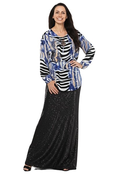 Oppland Bluză pentru mamă din șifon clasică pentru femei, țesătură vâscoasă, model marin, colier, mânecă lungă, căptușită, potrivire completă