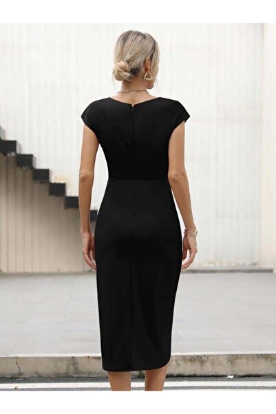 MODA Rochie de damă cu mâneci semi-lună, cu decolteu lateral, din crepon importat