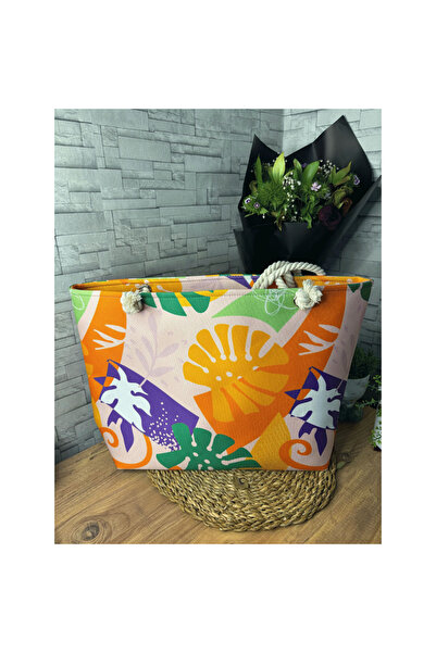 fancykidsantalya Women's Beach Bag Patterned Hand and Shoulder Beach Bag Dail...