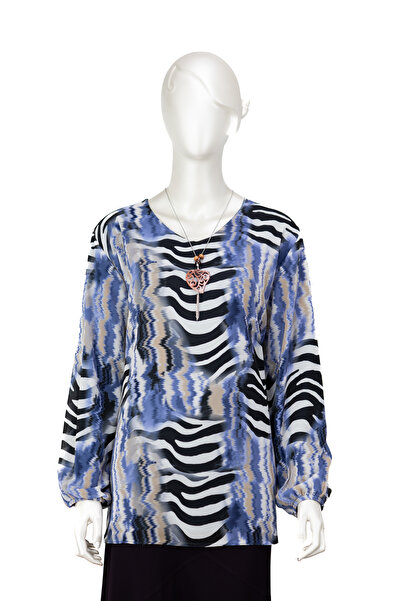 Oppland Bluză pentru mamă din șifon clasică pentru femei, țesătură vâscoasă, model marin, colier, mânecă lungă, căptușită, potrivire completă