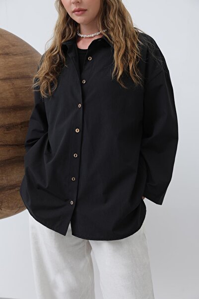 Loreen Women's Basic Shirt with Sleeve Detail - 20655Gml - Black