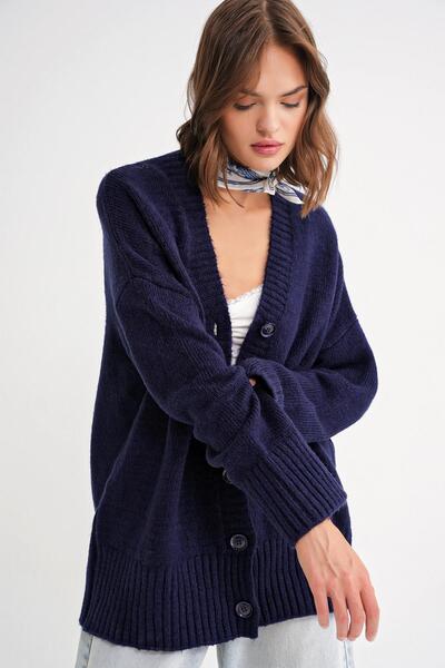 Mixray 6927 Жіночий м'який трикотажний кардиган Basic, темно-синій