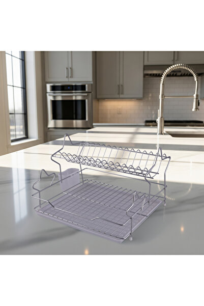 Kiwa Metal 2 Katlı Kiwa Paslanmaz Krom Bulaşık Sepeti Tabaklık