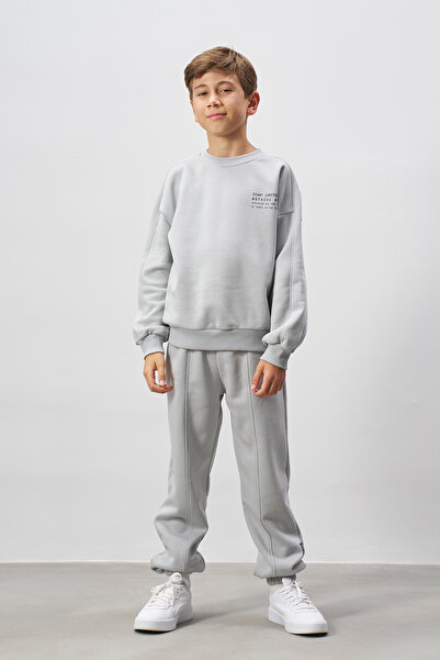 Minipodyum Label Detailed Printed Boys' Top and Bottom Tracksuit Set