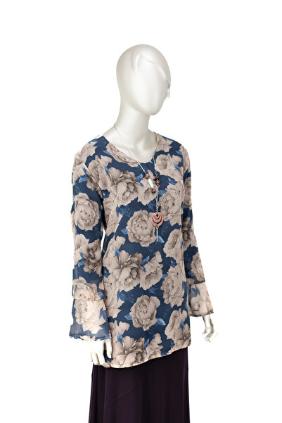 Oppland Жіноча класична шифонова блуза для мам з віскозної тканини з квітковим візерунком, коміром, довгими рукавами та підкладкою, повний крій