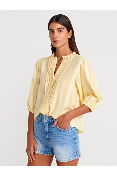 Dilvin 5807 Nervür Detay Balon Kol Gömlek