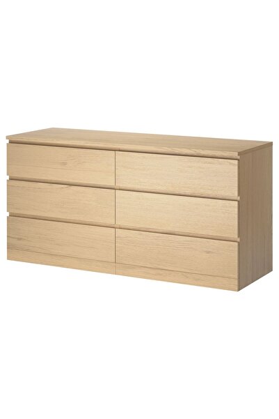 IKEA 6 Çekmeceli şifonyer, ağartılmış meşe kaplama, Genişlik: 160 cm Derinlik: 48 cm Yükseklik: 78cm