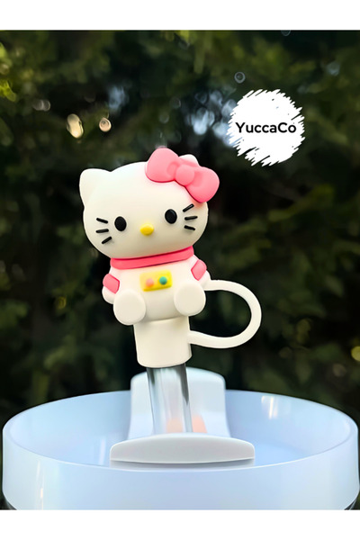YuccaCo Accessorize Your Life Hello Kitty Termos Aksesuar/Kedili Pipet Koruyucu/Kedicik Pipet Kılıfı/Kedi Çizgi Figür Pipet Tıpası
