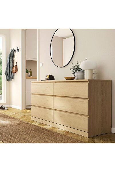 IKEA 6 Çekmeceli şifonyer, ağartılmış meşe kaplama, Genişlik: 160 cm Derinlik: 48 cm Yükseklik: 78cm
