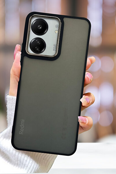 Fibaks Poco C65 Kılıf Metal Çerçeve Hassas Butonlu Renkli Buzlu Şeffaf Transparan Kapak