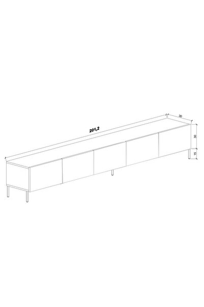 Noveluxe Pure Black 200 CM Siyah TV Ünitesi / Sehpası - MDF, Duvara Monte ve Ayaklı, Düz 5 Kapaklı, Dolaplı