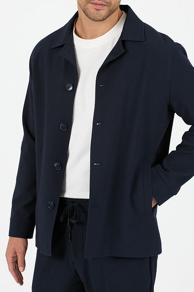 Frappoli Lucos Men's Navy Blue Lycra Stretch Fabric 2-Piece Overshirt Jacket + Jogger Elastic Pants