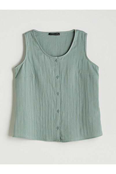 LC Waikiki Bluză de muselină texturată cu decolteu în U verde