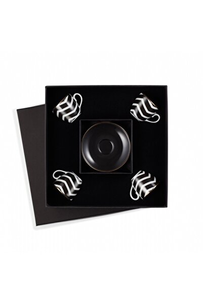 Selamlique 4 lü Zigzag Siyah Türk Kahvesi Fincanları