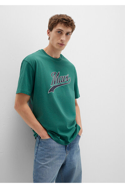 Mavi Logo Printed Green T-Shirt Loose Fit / Loose Relaxed Fit 0613023-71874