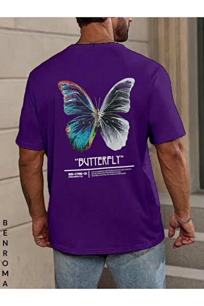 E-ROMA تيشيرت للجنسين مطبوع على الظهر مقاس كبير