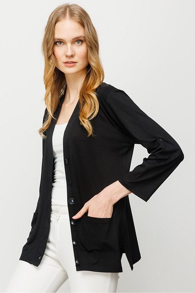 Desen Women's V-Neck Long Sleeve Buttoned Combed Cotton Jacket with Pockets