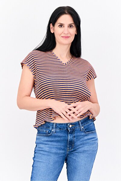 Levi's Redloop by Levis Women V Neck Cap Sleeve Stripe Top, Multicolor