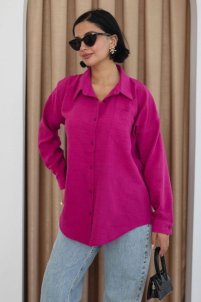 InStyle Linen Draped Casual Fuchsia Shirt