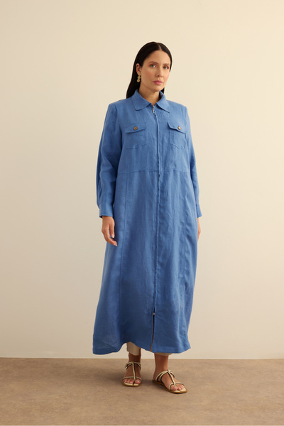 Aker Fermuarlı Keten Ferace