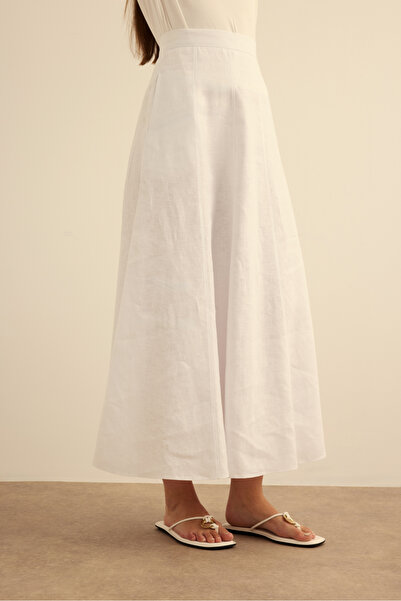 Aker Kloş Yırtmaçllı Keten Etek