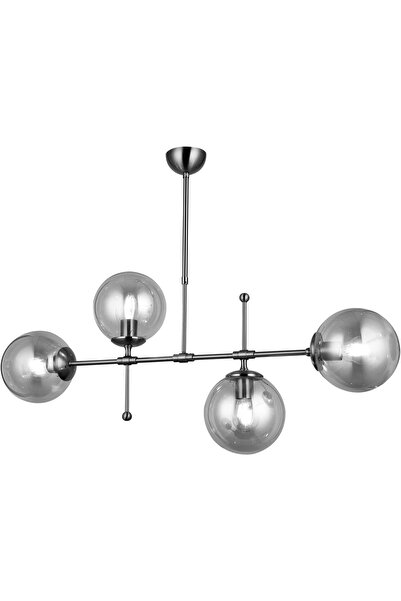 NZL Lighting Polino 4'lü Krom Sıralı Avize Sarkıt Avize Camlı Avize Oturma Od...